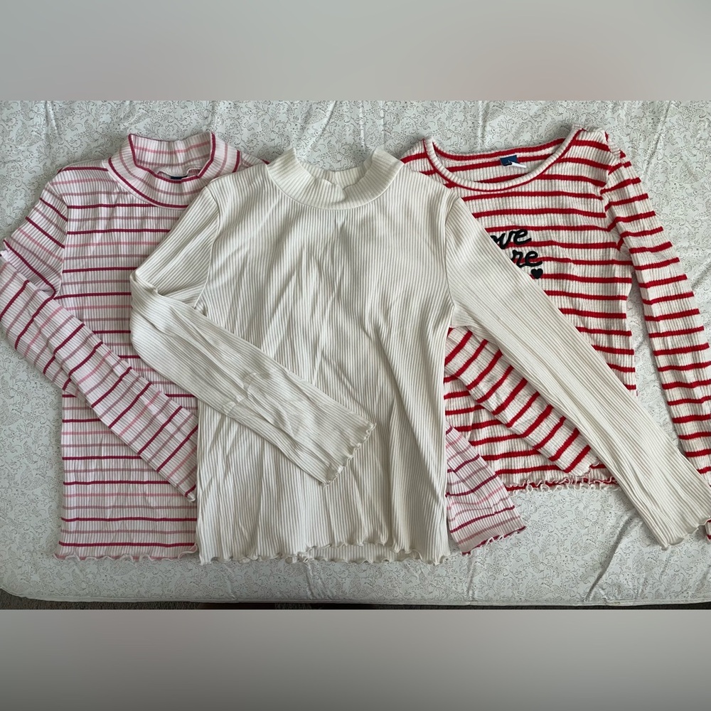 Old Navy Long Sleeve Tees Lot Of 3 Girls Sz L (10-12) Curled Hem Ribbed Striped